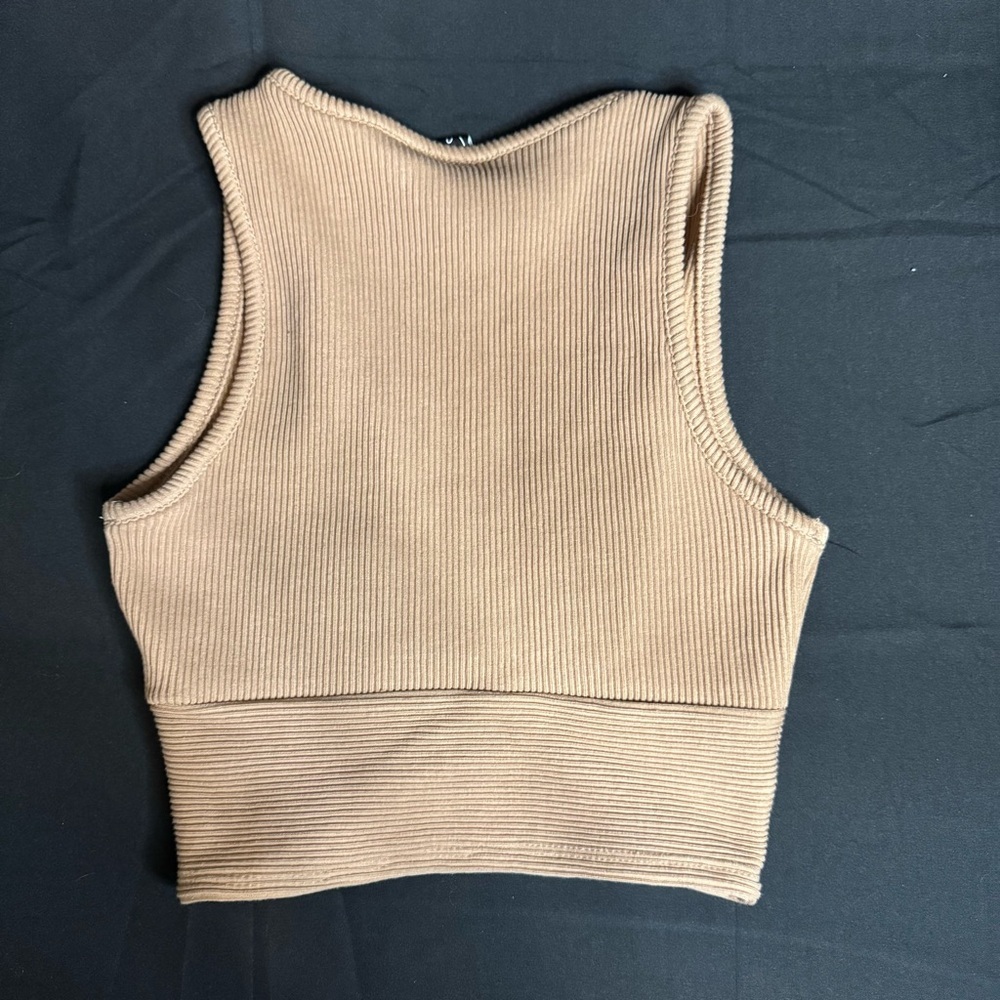 Windsor Tan Ribbed Crop Tank Top - Picture 3 of 7
